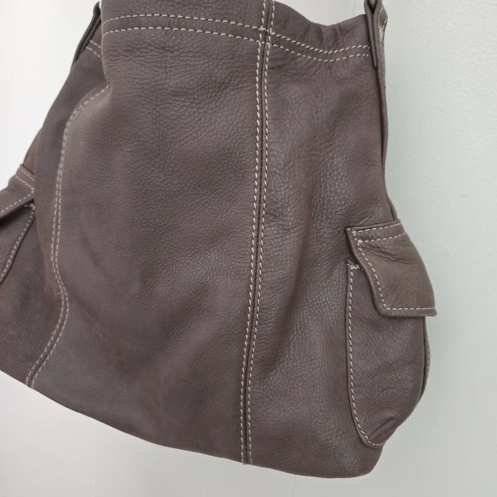 Fossil Brown Pebbled Leather Shoulder Bag Purse - Picture 6 of 11
